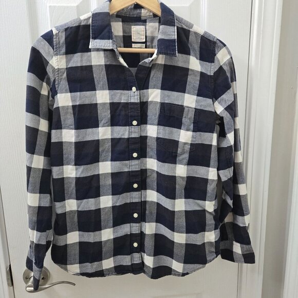 Gap Boyfriend Fit Button up Shirt Womens XS Blue White Plaid Classic Cotton - Picture 1 of 7